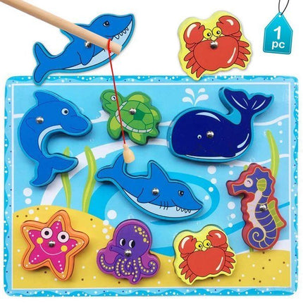 Extrokids Wooden Sea Animal Magnetic Fishing Game Toy for Learning - EK1652
