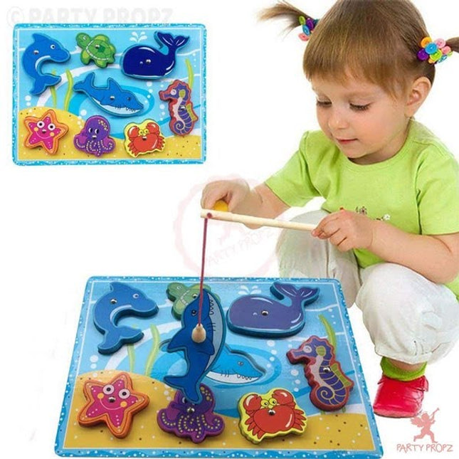 Extrokids Wooden Sea Animal Magnetic Fishing Game Toy for Learning - EK1652
