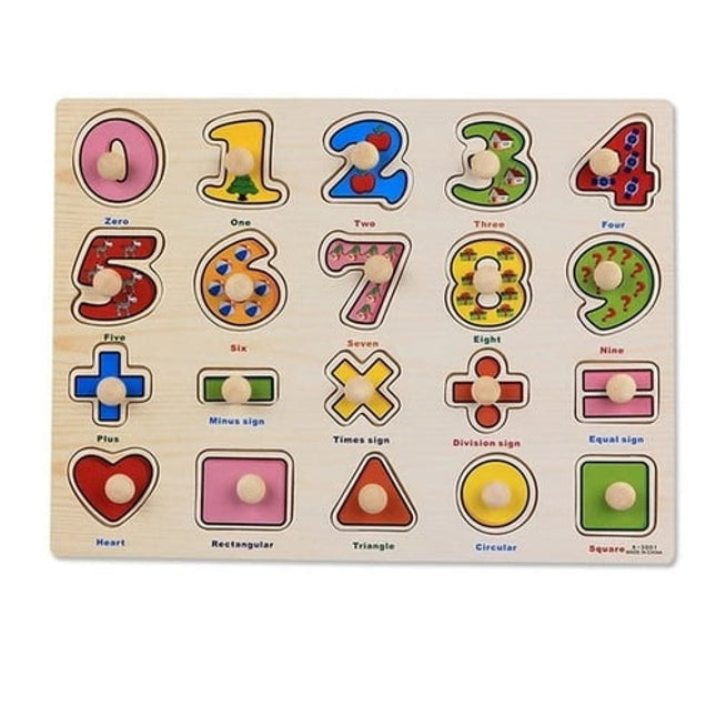 Extrokids Wooden Montessori Puzzle Hand Grab Board With Cartoon Numbers and Shapes - EK1742