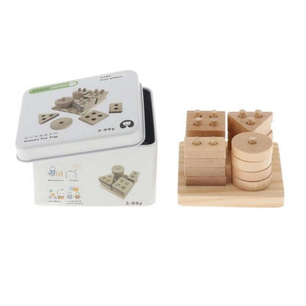 Extrokids Wooden Geometry Block Game Toy Four Pillars - EKT1896D