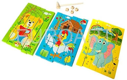 Wooden Toy - Multi Functional Animal Puzzle - Jenga Blocks - EKT1079