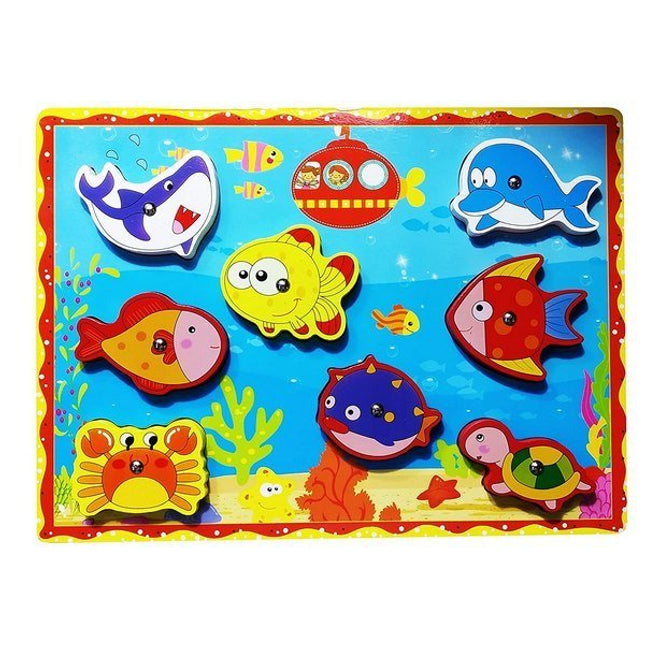 Extrokids Wooden Sea Animal Magnetic Fishing Game Toy for Learning Education with Magnet Poles Toy - D2 - EK1653