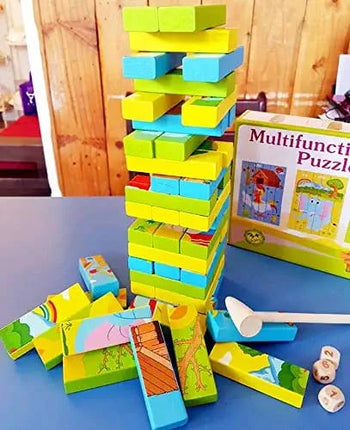 Wooden Toy - Multi Functional Animal Puzzle - Jenga Blocks - EKT1079