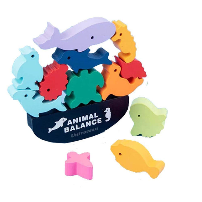 Extrokids Wooden Colorful Dinosaur Animal Stacking Block Balance Game - EKT1519