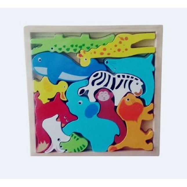Extrokids Wooden Montessori Learning Wild Animals Stacking - EKT1758