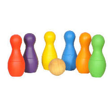 Load image into Gallery viewer, Thasvi Wooden Rainbow Bowling Set
