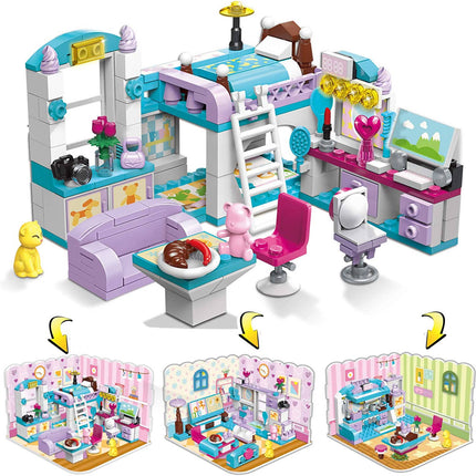 Girl's Dream Home Building Blocks Kit Educational Toy, Build Girl's Bedroom or Living Room or Kitchen, 3 Building Methods (194 Pieces) (Multicolor)