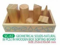 GEOMETRICAL SOLIDS-NATURAL (6 PCS.) IN WOODEN BOX SORTING BOARD