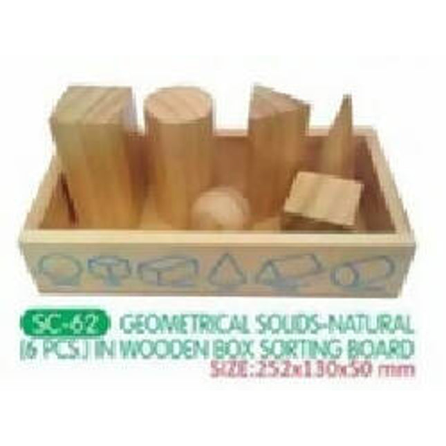 GEOMETRICAL SOLIDS-NATURAL (6 PCS.) IN WOODEN BOX SORTING BOARD
