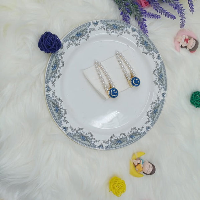 Smiley hair Clips - Blue - CTKA0081