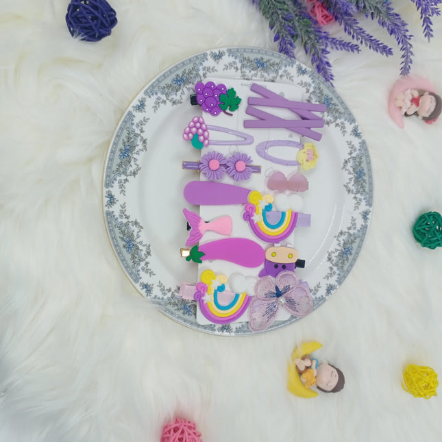 Kids Imported Multi Design Clips - Purple - CTKA0087