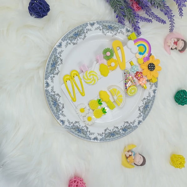 Kids Imported Multi Design Clips - Yellow - CTKA0088