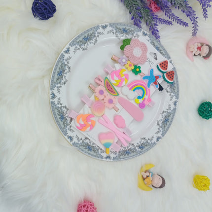 Kids Imported Multi Design Clips - Pink- CTKA0089