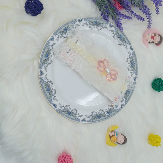 Round flower hair band - cloth type - satin - White - CTKA0192