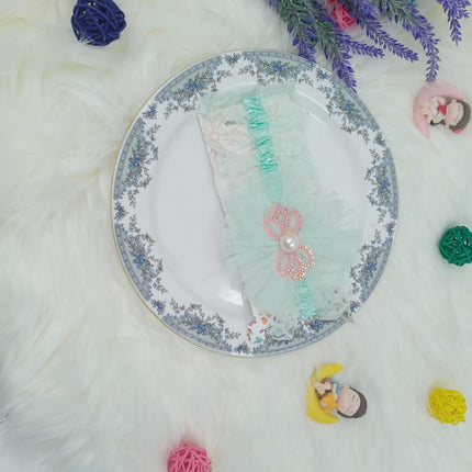 Round flower hair band - cloth type - satin - Green - CTKA0195