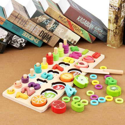 Wooden Maths Number Game for toddlers - With Beads and Fruits - EKT0996