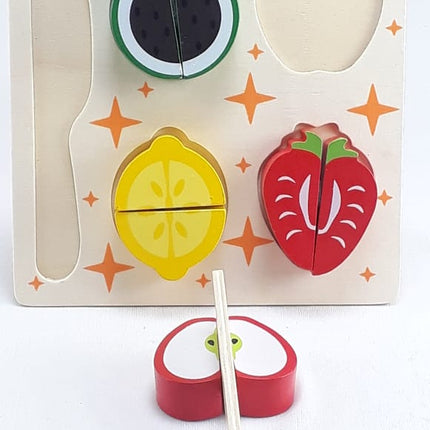Wooden Fruit Cutting Set Toy , Realistic Sliceable Fruits with Velcro , Cooking Play House Set , Educational Toys Kids 3 + Years STRAWBERRY2 - EKT1304