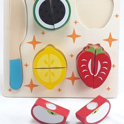 Wooden Fruit Cutting Set Toy , Realistic Sliceable Fruits with Velcro , Cooking Play House Set , Educational Toys Kids 3 + Years STRAWBERRY2 - EKT1304