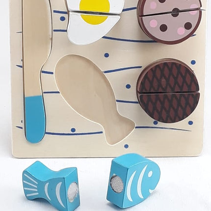 Wooden Fruit Cutting Set Toy , Realistic Sliceable Fruits with Velcro , Cooking Play House Set , Educational Toys Kids 3 + Years NON VEG2 - EKT1305