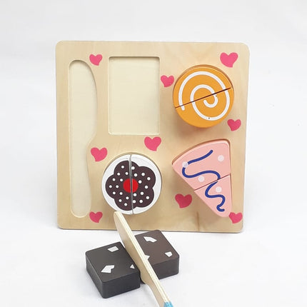 Wooden Fruit Cutting Set Toy , Realistic Sliceable Fruits with Velcro , Cooking Play House Set , Educational Toys Kids 3 + Years CAKE2 - EKT1306