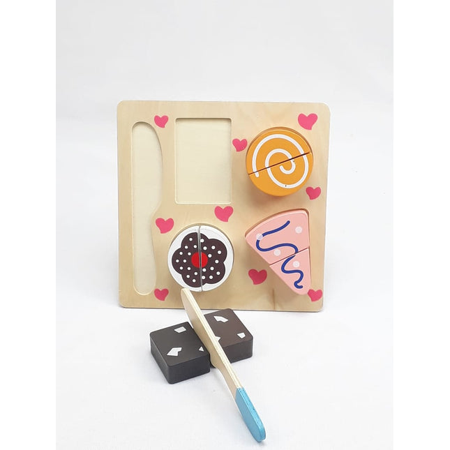 Wooden Fruit Cutting Set Toy , Realistic Sliceable Fruits with Velcro , Cooking Play House Set , Educational Toys Kids 3 + Years CAKE2 - EKT1306