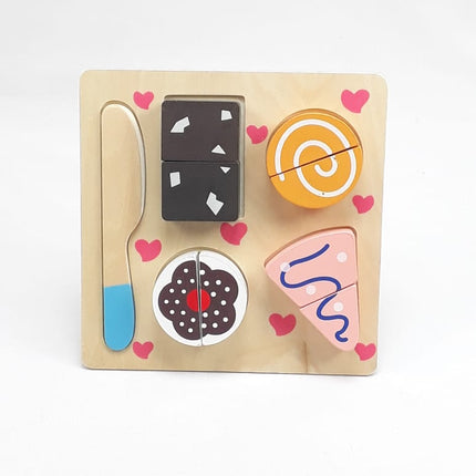 Wooden Fruit Cutting Set Toy , Realistic Sliceable Fruits with Velcro , Cooking Play House Set , Educational Toys Kids 3 + Years CAKE2 - EKT1306