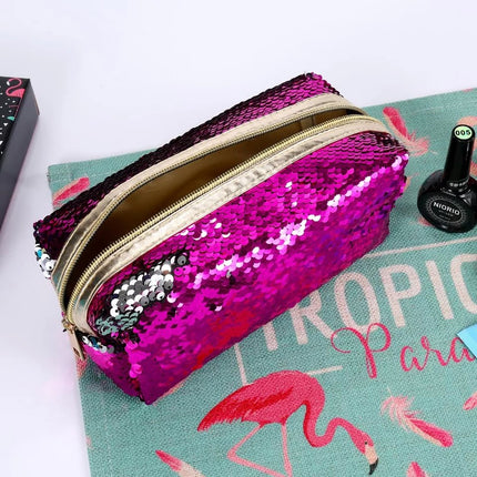 Extraordinary Creativity Sequin and Canvas Pencil Case, Pencil Bag Cosmetics Makeup Colorful & Useful pure handmade POUCHPURPPLE - EKC1320