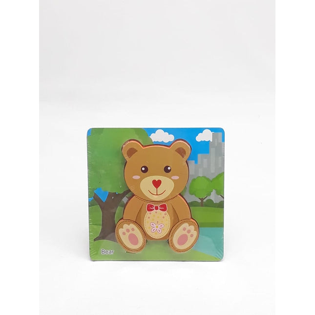 Extrokids Wooden 6x6 puzzle board printed Brown color bear - EKT1370