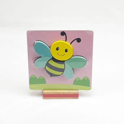 Extrokids Wooden Cartoon Animal Intelligence Puzzle Printed Pink Honey bee Board for Children - EKT1383