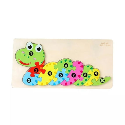 Extrokids Wooden Cartoon Puzzle board with number Hint- Snake For Baby Memory Exercise Toy - EKT1397