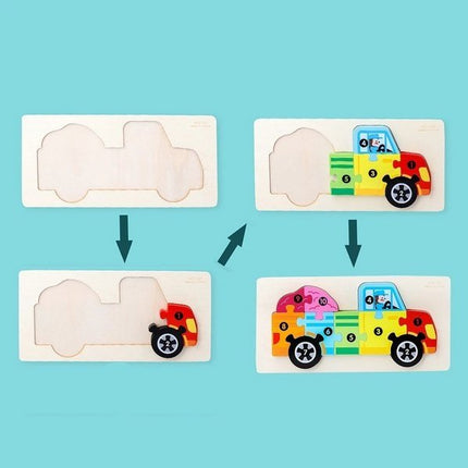 Extrokids Wooden Cartoon Puzzle board with number Hint - For Car Baby Memory Exercise Toy - EKT1398