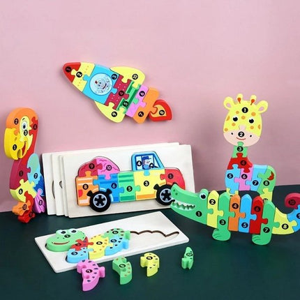 Extrokids Wooden Cartoon Puzzle board with number Hint- Girafee For Baby Memory Exercise Toy - EKT1399