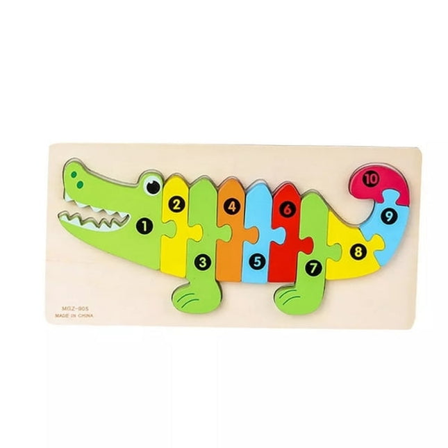Extrokids Wooden Cartoon Puzzle board with number Hint - Crocodile For Baby Memory Exercise Toy - EKT1398