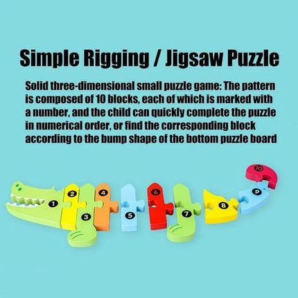 Extrokids Wooden Cartoon Puzzle board with number Hint - Crocodile For Baby Memory Exercise Toy - EKT1398