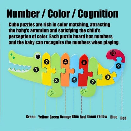 Extrokids Wooden Cartoon Puzzle board with number Hint - Crocodile For Baby Memory Exercise Toy - EKT1398