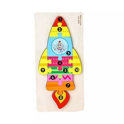 Extrokids Wooden Cartoon Puzzle board with number Hint - Rocket For Baby Memory Exercise Toy - EKT1398