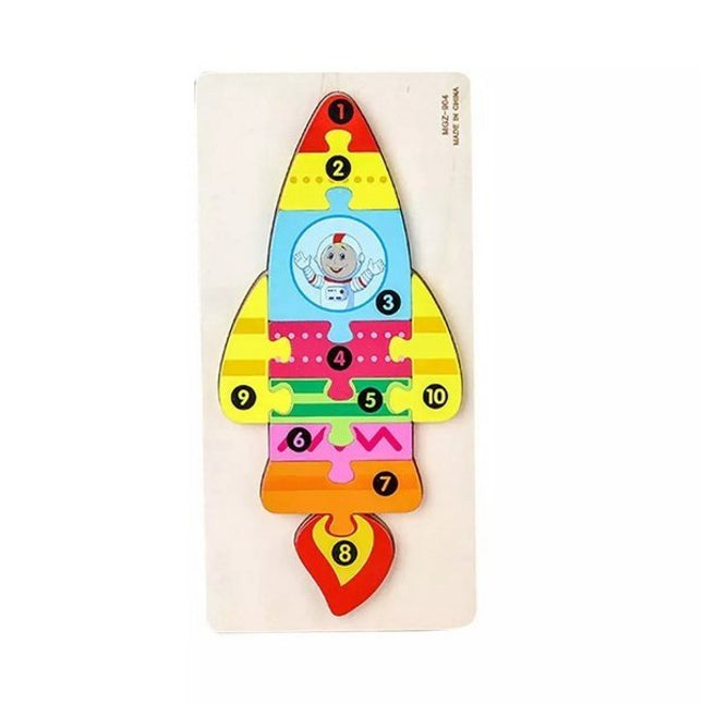 Extrokids Wooden Cartoon Puzzle board with number Hint - Rocket For Baby Memory Exercise Toy - EKT1398