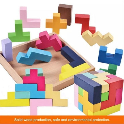 Extrokids Wooden educational Cube puzzle game,Puzzle wood Tetris game wisdom puzzle toy, Kids woo