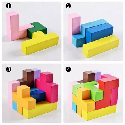 Extrokids Wooden educational Cube puzzle game,Puzzle wood Tetris game wisdom puzzle toy, Kids woo