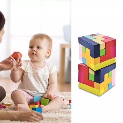 Extrokids Wooden educational Cube puzzle game,Puzzle wood Tetris game wisdom puzzle toy, Kids woo
