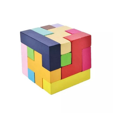 Extrokids Wooden educational Cube puzzle game,Puzzle wood Tetris game wisdom puzzle toy, Kids woo