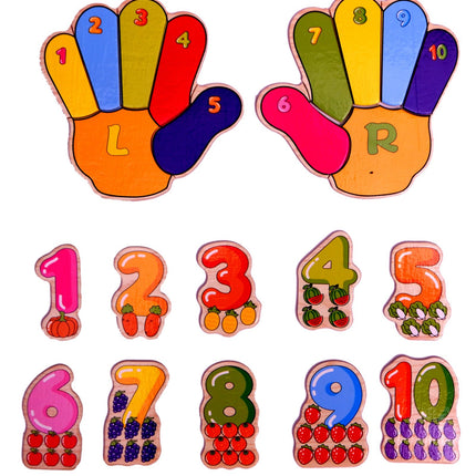 Wooden Number Hand Fingers Counting Board (12 Pieces) - EKT1448