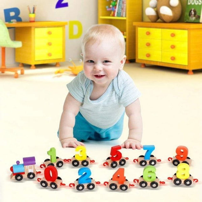Wooden Train Educational Model Vehicle Toys Vehicle Pattern 0 to 9 Number, Educational Learning Toy