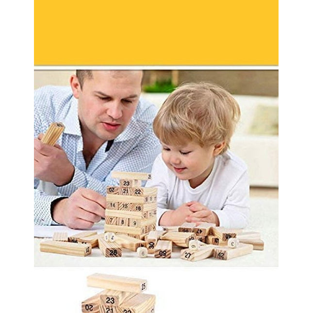 Puzzle Stacking Game Tumbling Tower Numbered Wooden Jenga Blocks with 4 Dices (22.5 x 6.7 x 6.7 cm, 51 Pi