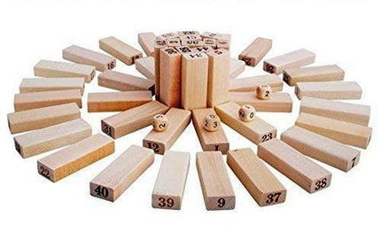 Puzzle Stacking Game Tumbling Tower Numbered Wooden Jenga Blocks with 4 Dices (22.5 x 6.7 x 6.7 cm, 51 Pi
