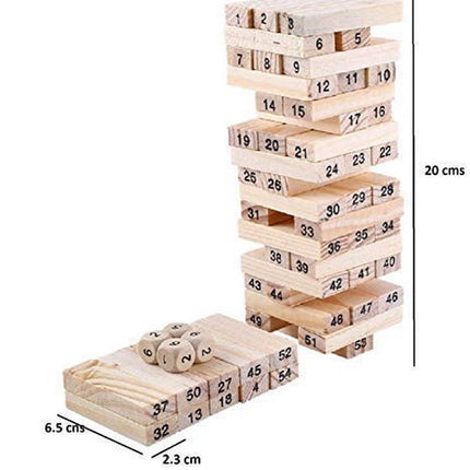 Puzzle Stacking Game Tumbling Tower Numbered Wooden Jenga Blocks with 4 Dices (22.5 x 6.7 x 6.7 cm, 51 Pi
