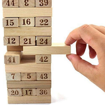 Puzzle Stacking Game Tumbling Tower Numbered Wooden Jenga Blocks with 4 Dices (22.5 x 6.7 x 6.7 cm, 51 Pi