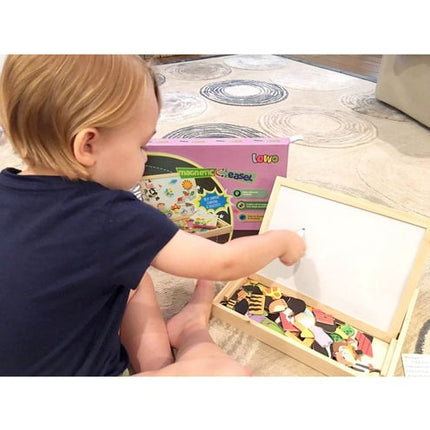 2 in 1 Magnetic Wooden Puzzle Educational Learning Game Toy with Writing & Drawing Board for Kids -