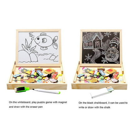 2 in 1 Magnetic Wooden Puzzle Educational Learning Game Toy with Writing & Drawing Board for Kids -