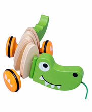 Load image into Gallery viewer, Wooden Crocodile Pull Along Toy with Whistle (Color May Vary) - EKT1476
